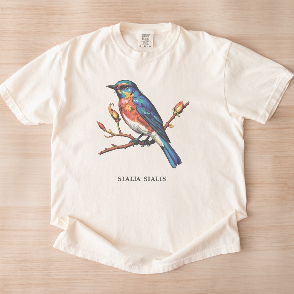 Sialia Sialis Bluebird Perched on Budding Branch Tee